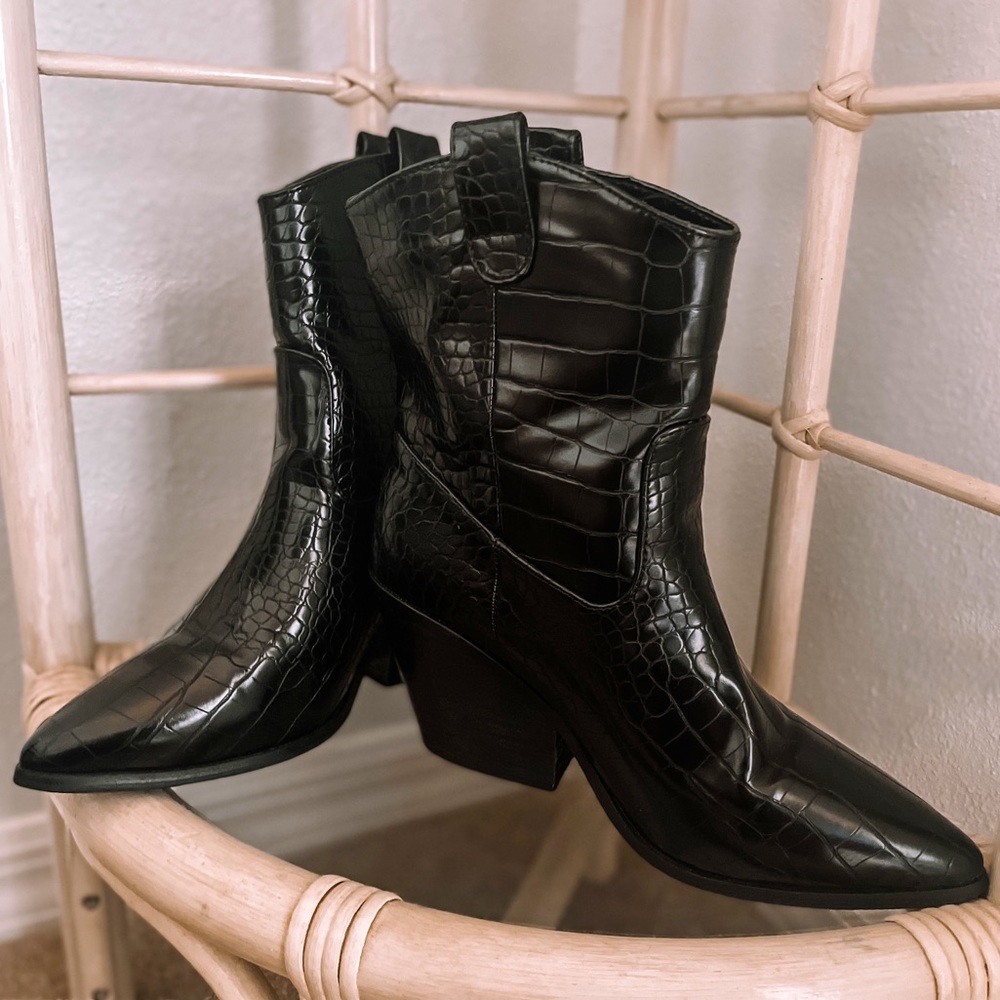 Western faux snake skin cowboy booties